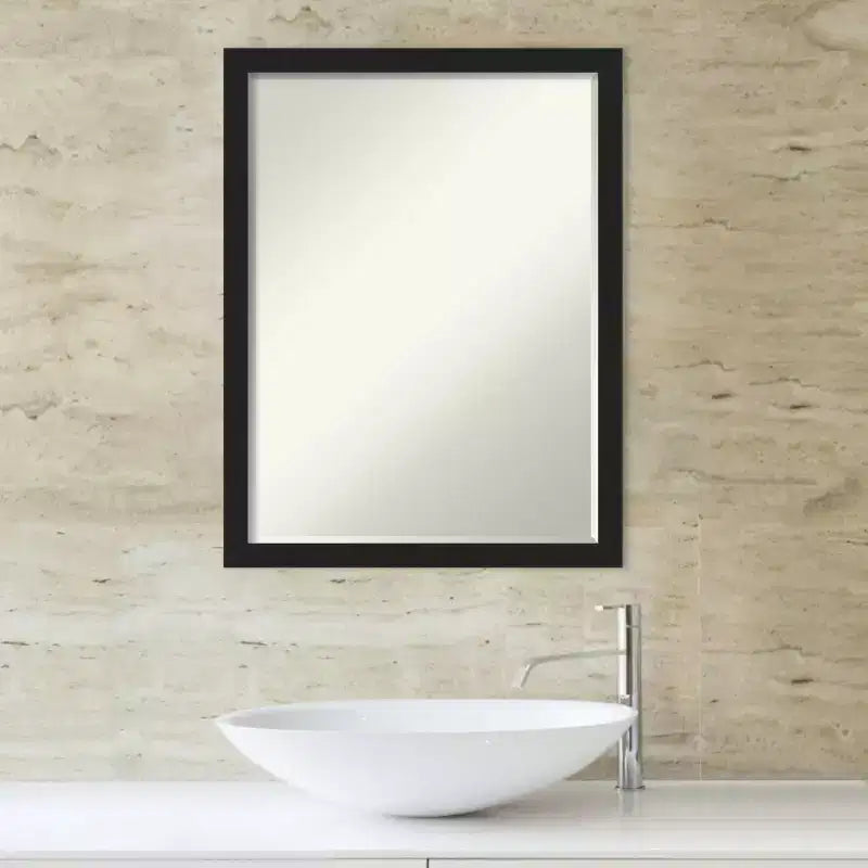 Amanti Art Grace Brushed Narrow Petite Bevel Bathroom Wall Mirror