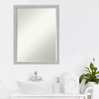 Amanti Art Grace Brushed Narrow Petite Bevel Bathroom Wall Mirror