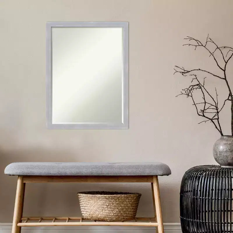 Amanti Art Grace Brushed Narrow Petite Bevel Bathroom Wall Mirror