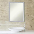 Amanti Art Grace Brushed Narrow Petite Bevel Bathroom Wall Mirror