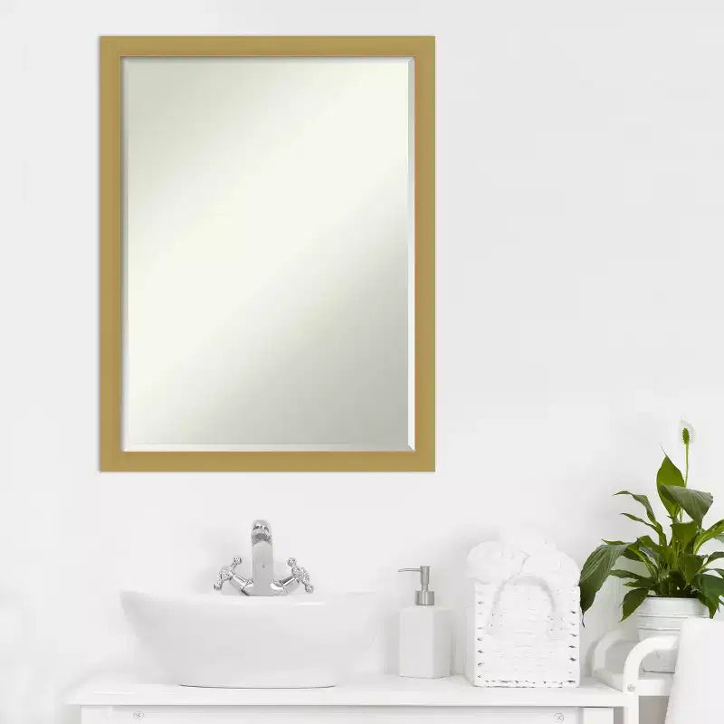 Amanti Art Grace Brushed Narrow Petite Bevel Bathroom Wall Mirror