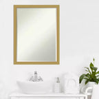 Amanti Art Grace Brushed Narrow Petite Bevel Bathroom Wall Mirror
