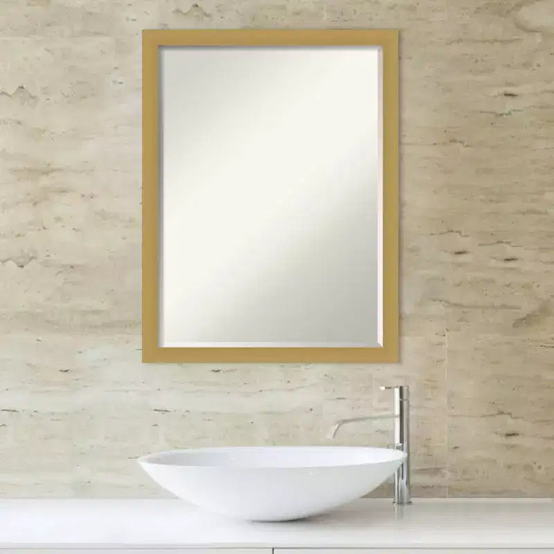 Amanti Art Grace Brushed Narrow Petite Bevel Bathroom Wall Mirror