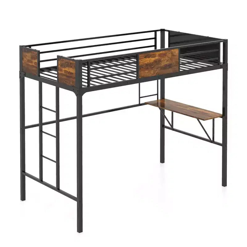 Lit mezzanine Costway pour deux personnes avec bureau et étagère, garde-corps de sécurité et échelle, gain de place