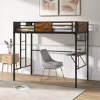 Lit mezzanine Costway pour deux personnes avec bureau et étagère, garde-corps de sécurité et échelle, gain de place