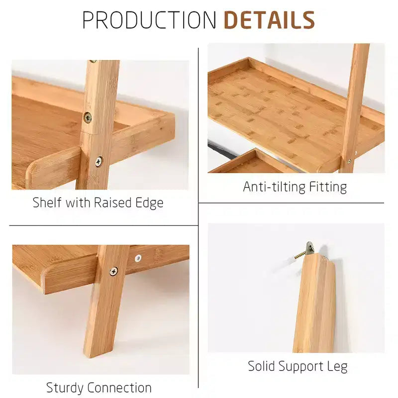 Costway 5-Tier Ladder Shelf Bamboo Bookshelf Wall-Leaning Storage Display Plant Stand