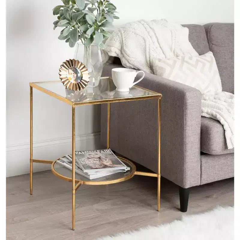 Kate and Laurel Tulare Square Metal Side Table, 18.25x18.25x23.25, Gold