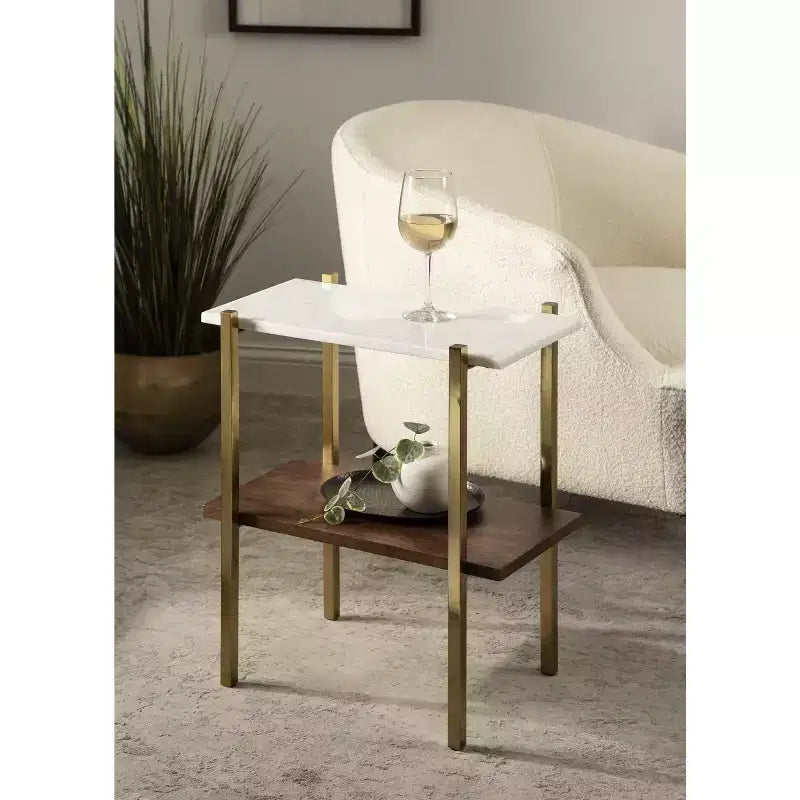 Kate and Laurel Abcott Rectangle Wood Side Table, 20x12x24, White and Walnut Brown