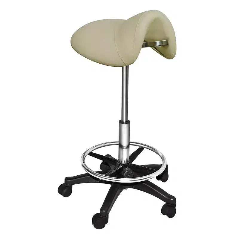 PureSana Chromium Professional James 360-Degree Full Rotational Saddle Cutting Stool with Adjustable Air Life Mechanism & Wheel Casters, Tan