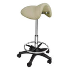 PureSana Chromium Professional James 360-Degree Full Rotational Saddle Cutting Stool with Adjustable Air Life Mechanism & Wheel Casters, Tan