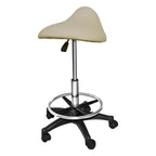 PureSana Chromium Professional James 360-Degree Full Rotational Saddle Cutting Stool with Adjustable Air Life Mechanism & Wheel Casters, Tan