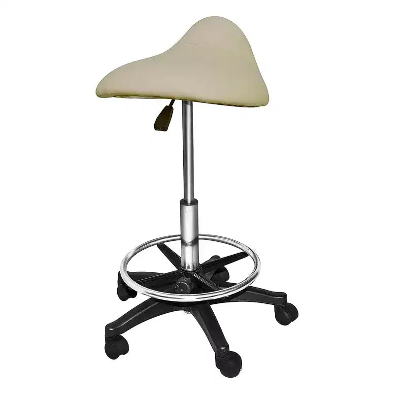 PureSana Chromium Professional James 360-Degree Full Rotational Saddle Cutting Stool with Adjustable Air Life Mechanism & Wheel Casters, Tan