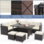 Ensemble de mobilier de patio Costway 7 pièces en rotin, canapé sectionnel, table basse de véranda