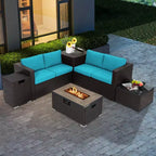 Costway 6PCS Patio Rattan Furniture Set 32'' Fire Pit Table Tank Holder with Cover Beige/Navy/Red/Turquoise