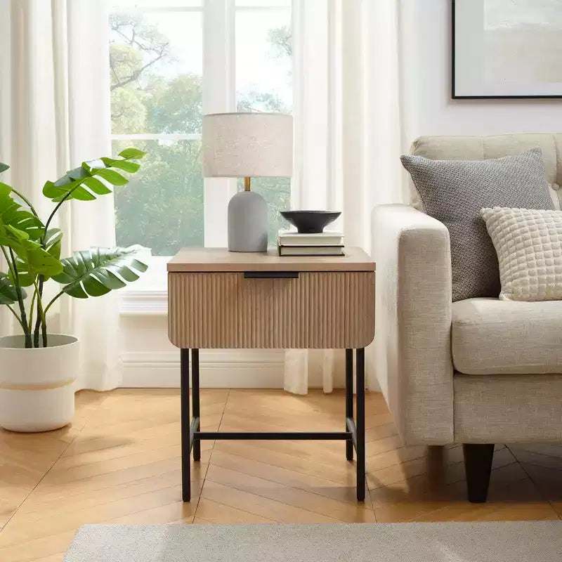 Modern Fluted 1 Drawer Side Table - Saracina Home