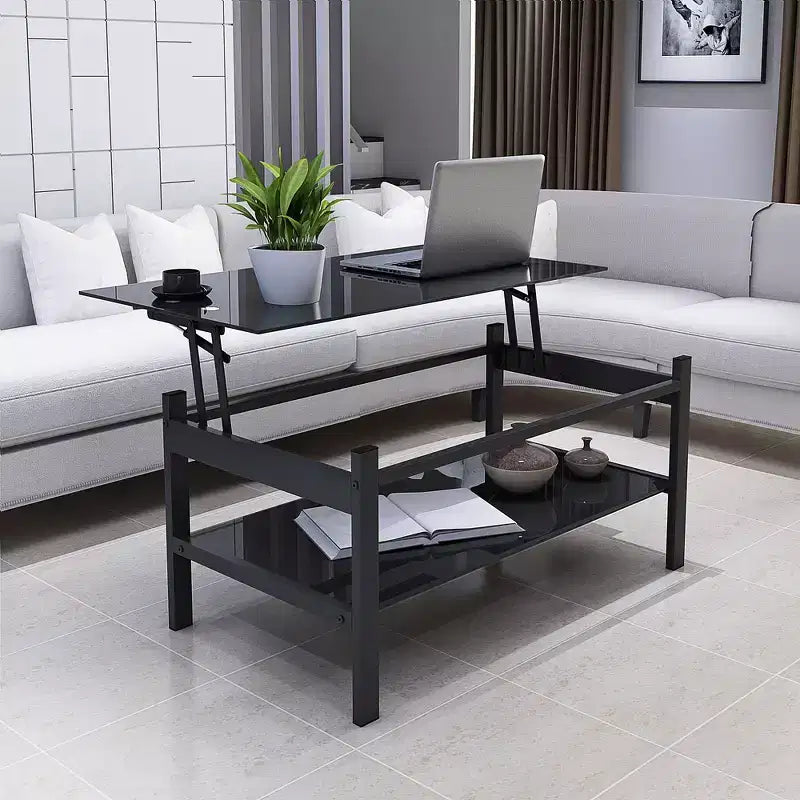 Tempered Glass Lift Top Coffee Table, Black - ModernLuxe