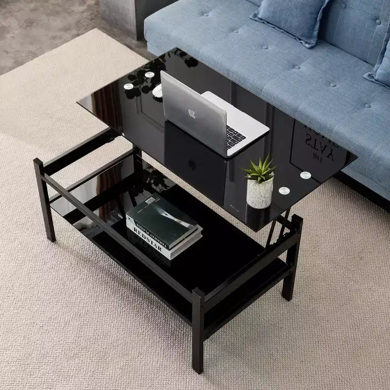 Tempered Glass Lift Top Coffee Table, Black - ModernLuxe