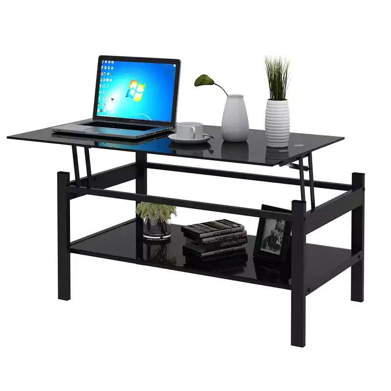 Tempered Glass Lift Top Coffee Table, Black - ModernLuxe