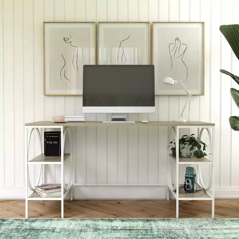 RealRooms Strafford Double Pedestal Desk, Pale Oak