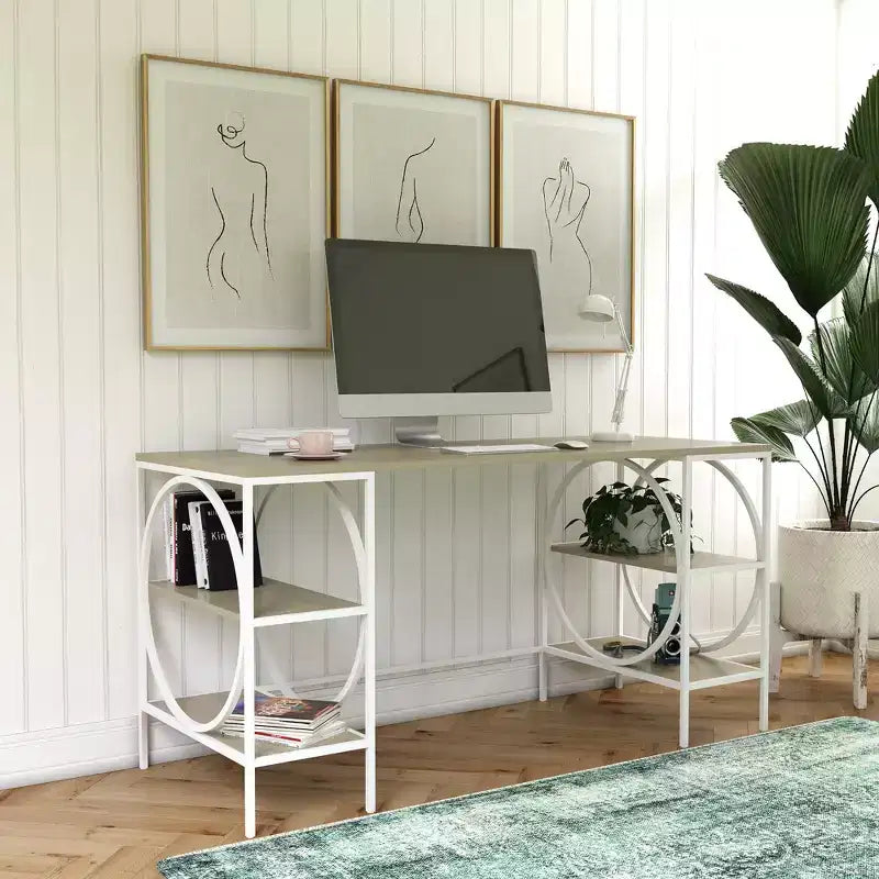 RealRooms Strafford Double Pedestal Desk, Pale Oak
