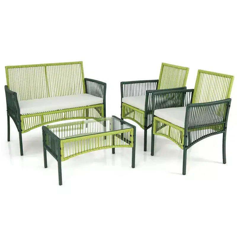 Costway 4PCS/8PCS Patio Round Wicker Conversation Set with Cushions Tempered Glass SideTable