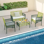 Costway 4PCS/8PCS Patio Round Wicker Conversation Set with Cushions Tempered Glass SideTable