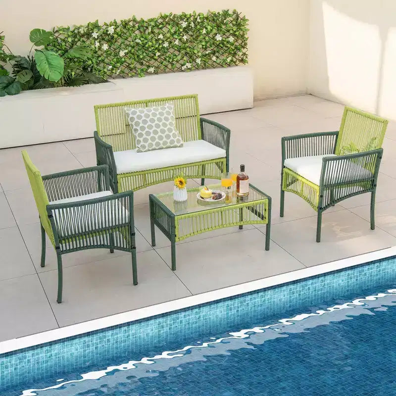 Costway 4PCS/8PCS Patio Round Wicker Conversation Set with Cushions Tempered Glass SideTable