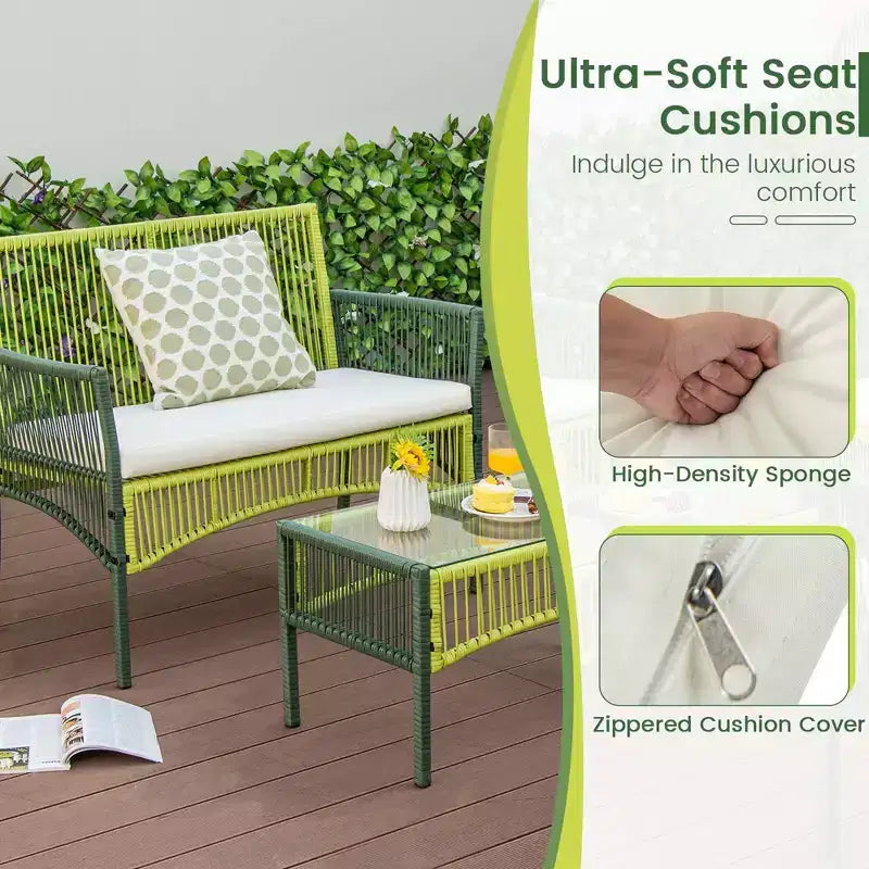 Costway 4PCS/8PCS Patio Round Wicker Conversation Set with Cushions Tempered Glass SideTable