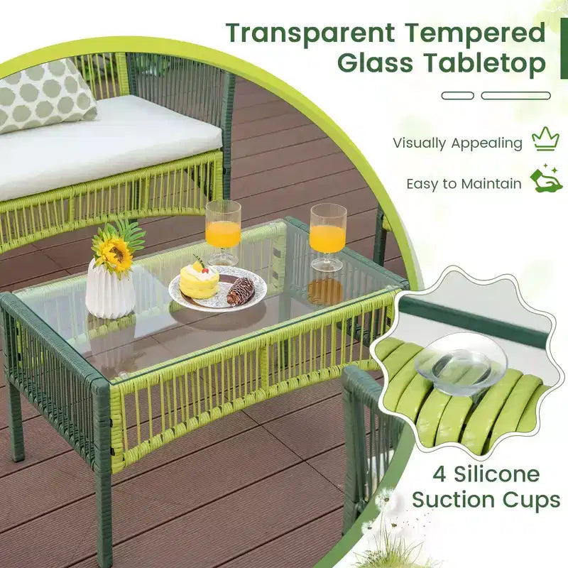 Costway 4PCS/8PCS Patio Round Wicker Conversation Set with Cushions Tempered Glass SideTable