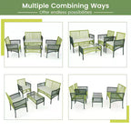 Costway 4PCS/8PCS Patio Round Wicker Conversation Set with Cushions Tempered Glass SideTable