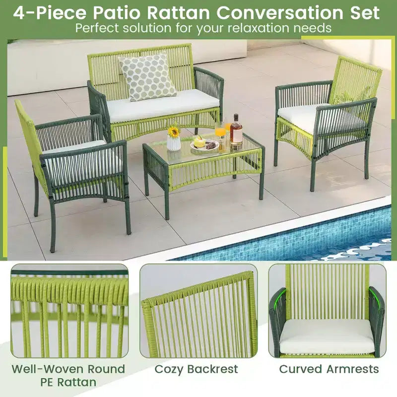 Costway 4PCS/8PCS Patio Round Wicker Conversation Set with Cushions Tempered Glass SideTable