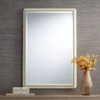 Noble Park Rodgers Rectangular Vanity Wall Mirror Modern Beveled Glass Matte Beige Gold Frame 28 Wide for Bathroom Bedroom Home