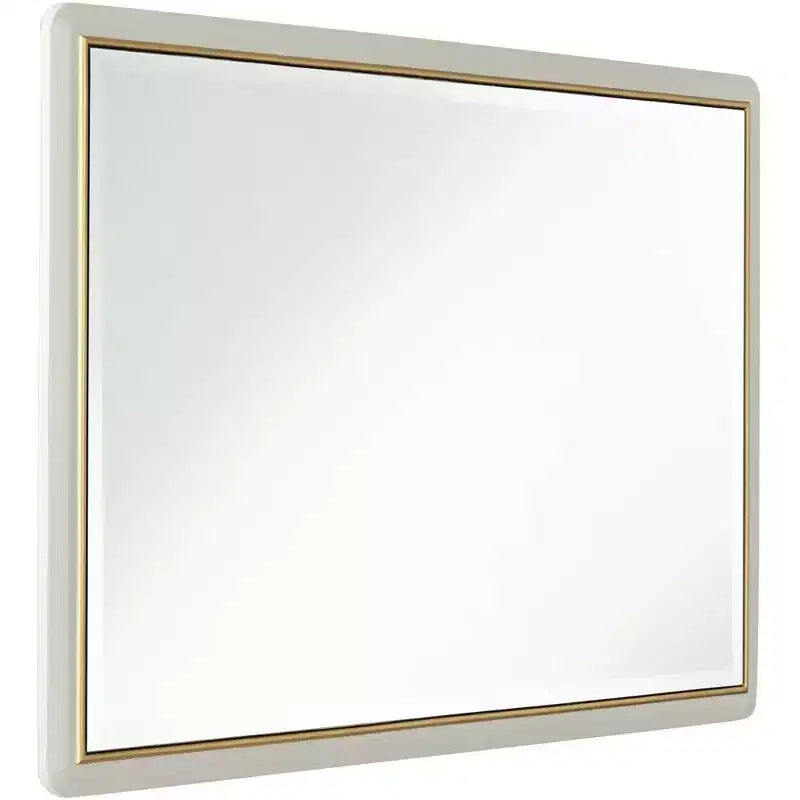 Noble Park Rodgers Rectangular Vanity Wall Mirror Modern Beveled Glass Matte Beige Gold Frame 28 Wide for Bathroom Bedroom Home