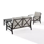 Crosley 3pc Kaplan Steel Outdoor Seating Furniture Set with Loveseat, Chair & Coffee Table