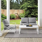 Crosley 3pc Kaplan Steel Outdoor Seating Furniture Set with Loveseat, Chair & Coffee Table