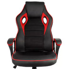 Chaise de bureau Elama dossier haut réglable en similicuir avec maille et tissu noir et garniture rouge