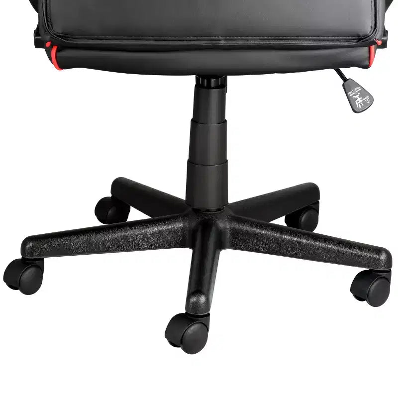 Chaise de bureau Elama dossier haut réglable en similicuir avec maille et tissu noir et garniture rouge