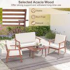Costway Ensemble de Conversation de Patio 4 Pièces en Bois d'Acacia avec Canapé Table Basse et Coussins