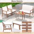 Costway Ensemble de Conversation de Patio 4 Pièces en Bois d'Acacia avec Canapé Table Basse et Coussins