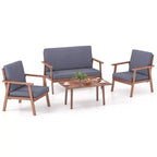 Costway Ensemble de Conversation de Patio 4 Pièces en Bois d'Acacia avec Canapé Table Basse et Coussins