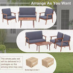 Costway Ensemble de Conversation de Patio 4 Pièces en Bois d'Acacia avec Canapé Table Basse et Coussins
