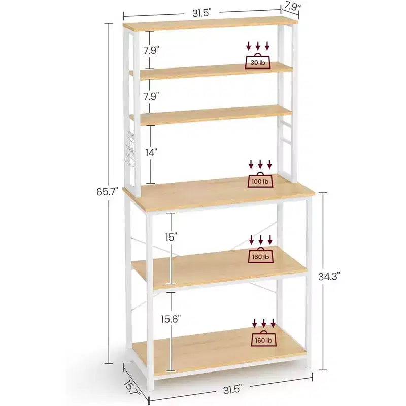 VASAGLE Étagère de Boulanger, Support de Four à Micro-ondes, Meuble de Rangement Haut de Cuisine, 6 Crochets et Cadre Métallique