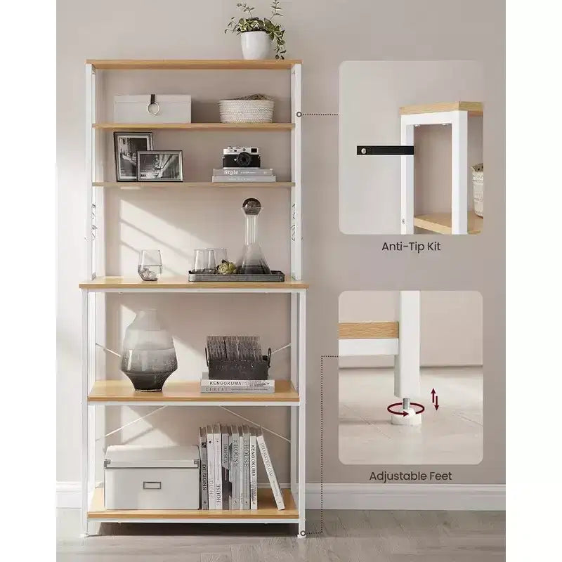 VASAGLE Étagère de Boulanger, Support de Four à Micro-ondes, Meuble de Rangement Haut de Cuisine, 6 Crochets et Cadre Métallique