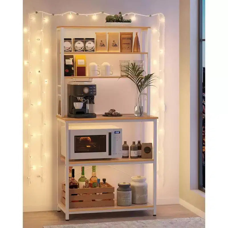VASAGLE Étagère de Boulanger, Support de Four à Micro-ondes, Meuble de Rangement Haut de Cuisine, 6 Crochets et Cadre Métallique