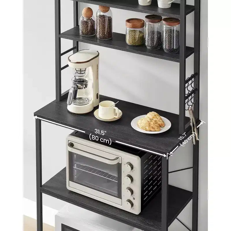 VASAGLE Étagère de Boulanger, Support de Four à Micro-ondes, Meuble de Rangement Haut de Cuisine, 6 Crochets et Cadre Métallique