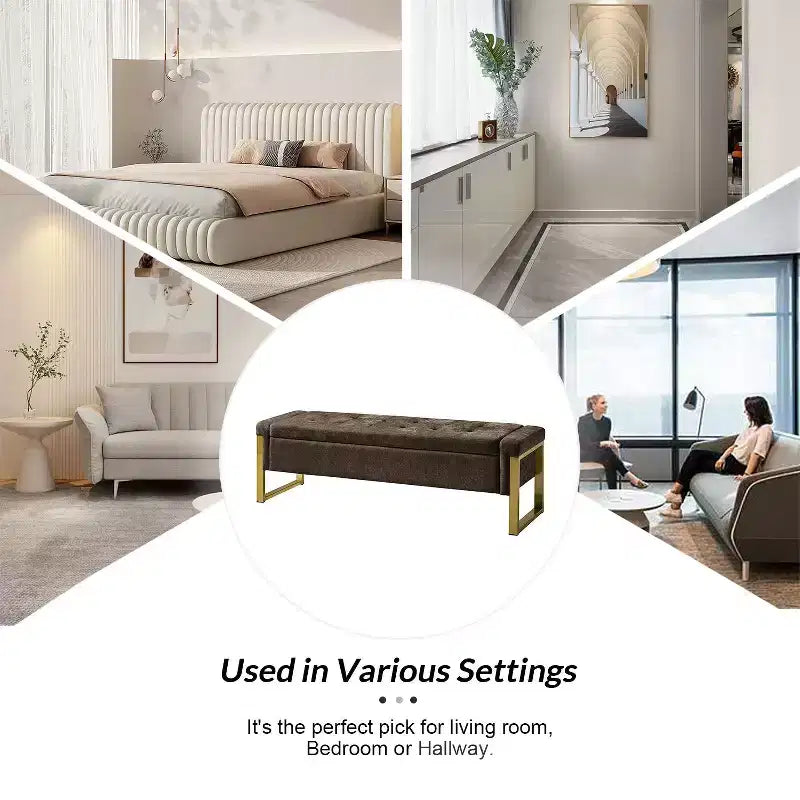 Banc de rangement Octavio 55.3 avec dessus à charnière rembourré moderne et pieds en métal|ART OF LIVING DESIGNS