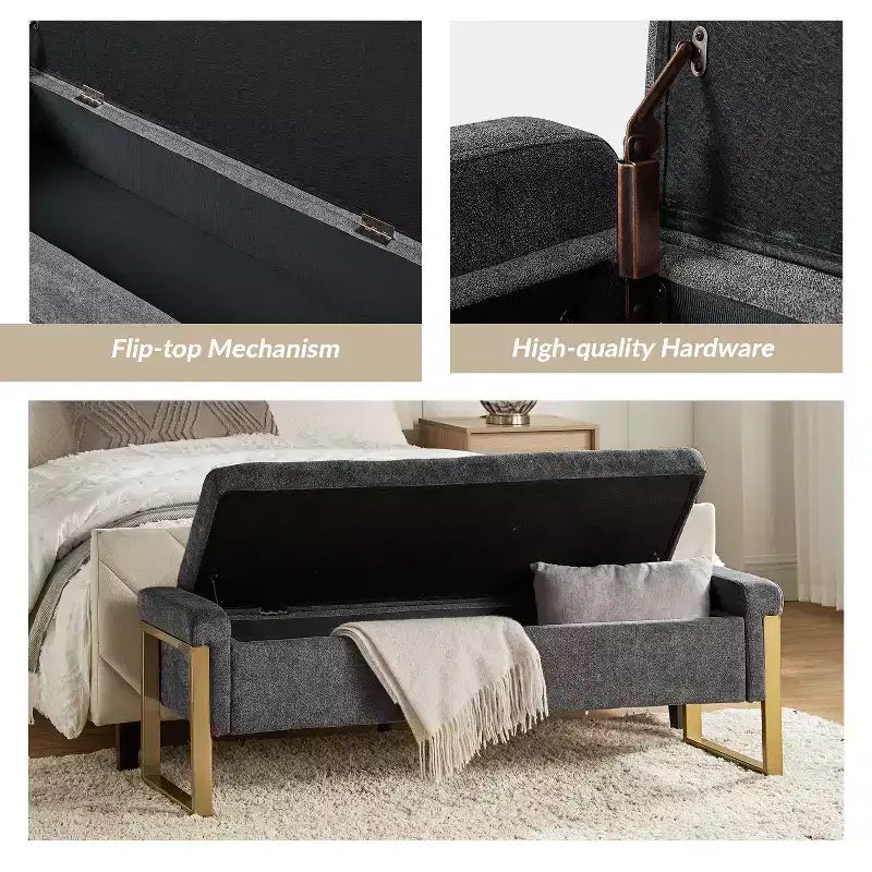 Banc de rangement Octavio 55.3 avec dessus à charnière rembourré moderne et pieds en métal|ART OF LIVING DESIGNS