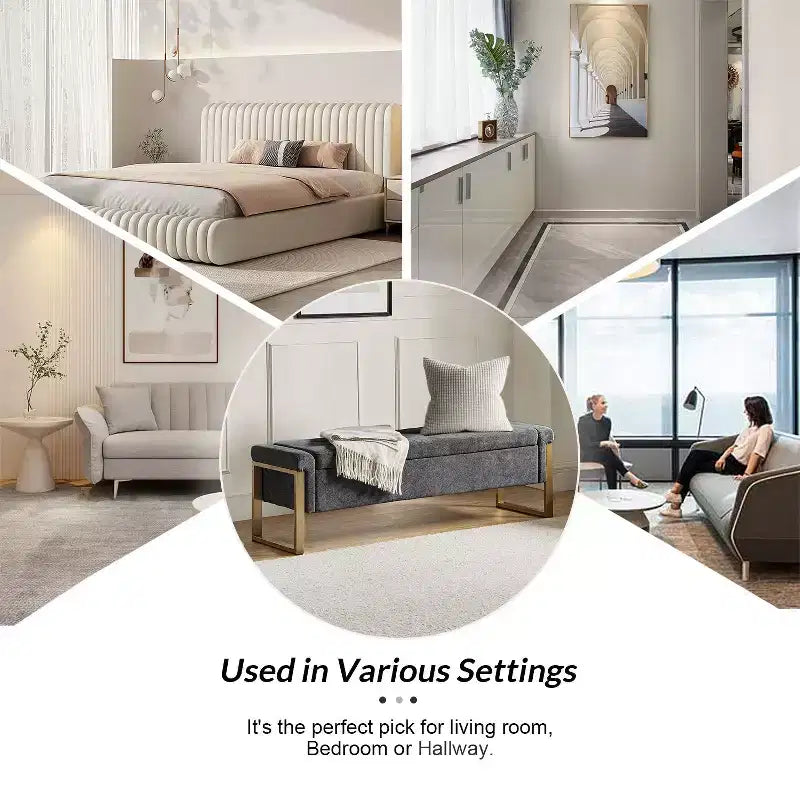 Banc de rangement Octavio 55.3 avec dessus à charnière rembourré moderne et pieds en métal|ART OF LIVING DESIGNS