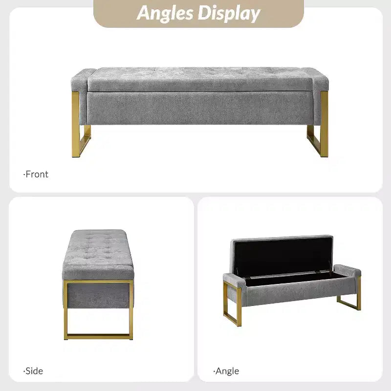 Banc de rangement Octavio 55.3 avec dessus à charnière rembourré moderne et pieds en métal|ART OF LIVING DESIGNS