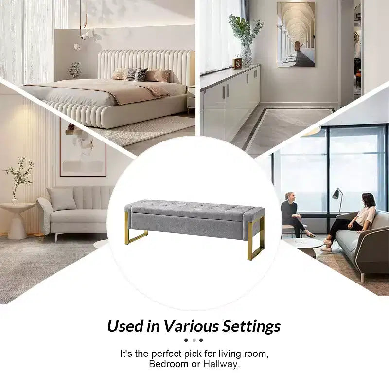 Banc de rangement Octavio 55.3 avec dessus à charnière rembourré moderne et pieds en métal|ART OF LIVING DESIGNS